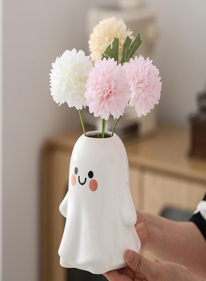 TSCVPJL Cute Ghost Vase Ceramic Ghost Bucket Vase, H 5.9" Halloween Vases Ceramic Ghosts Decor for Home Table Desk Bedroom Halloween Decorations, Ceramic Vases for Flowers (A-Matte Finish) - Image 2